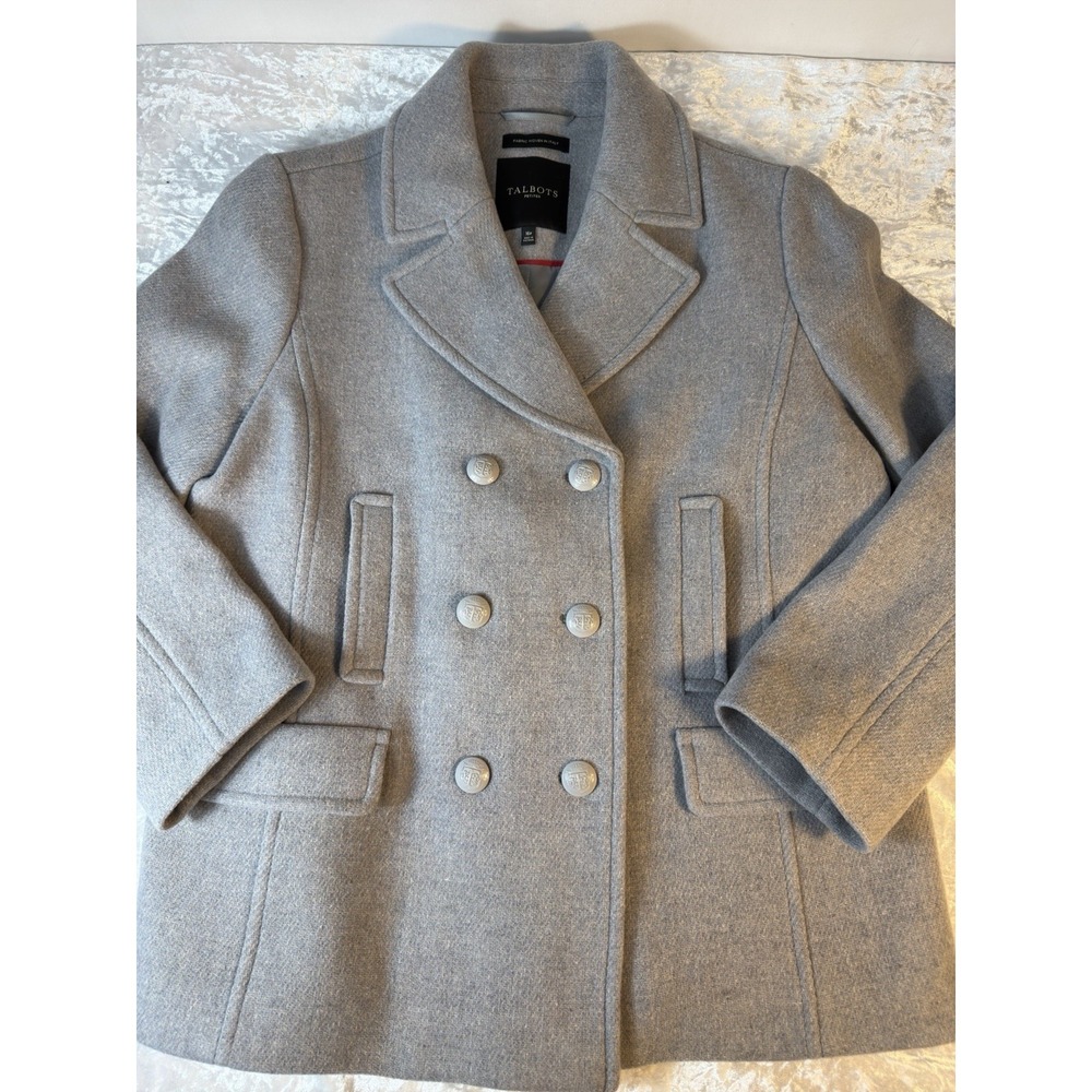 Talbots Petites Gray Wool Blend Pea Coat Double Breasted Jacket 16P
